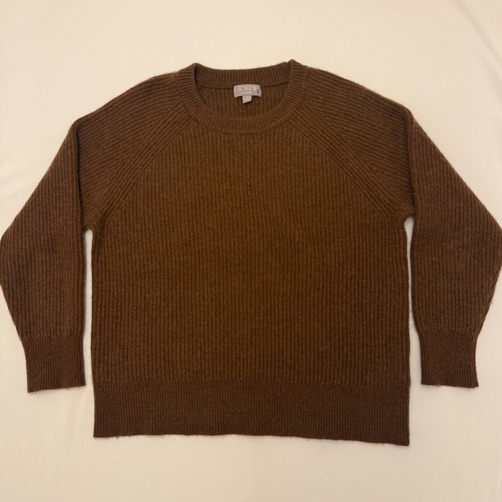 J.Crew Brown Hazelnut Ribbed 100% Cashmere Knit Sweater, Size M, MSRP $158